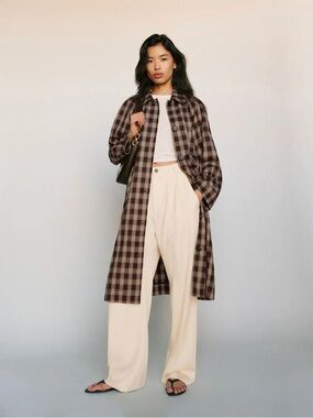 Reformation beck Brown check Plaid Long Trench Coat